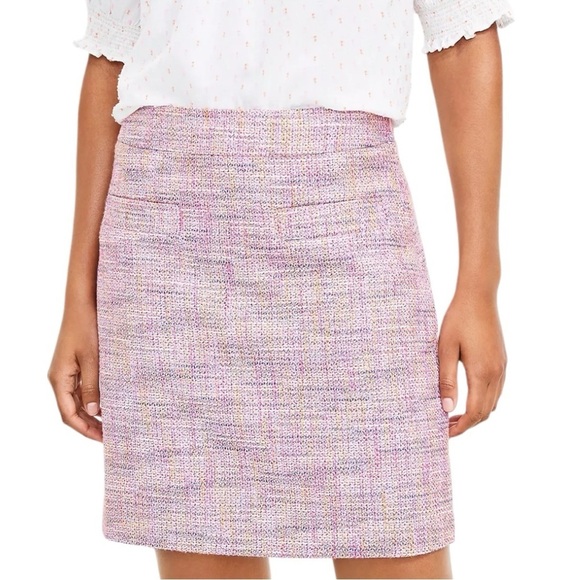 ANN TAYLOR LOFT‎ Women's Pink Petite Tweed Pocket Shift Skirt Size 8 - Picture 1 of 11